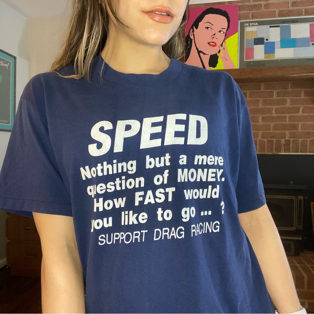 Vintage 90s Single Stitch SPEED Support Drag Racing Slogan Tee Unisex Na…